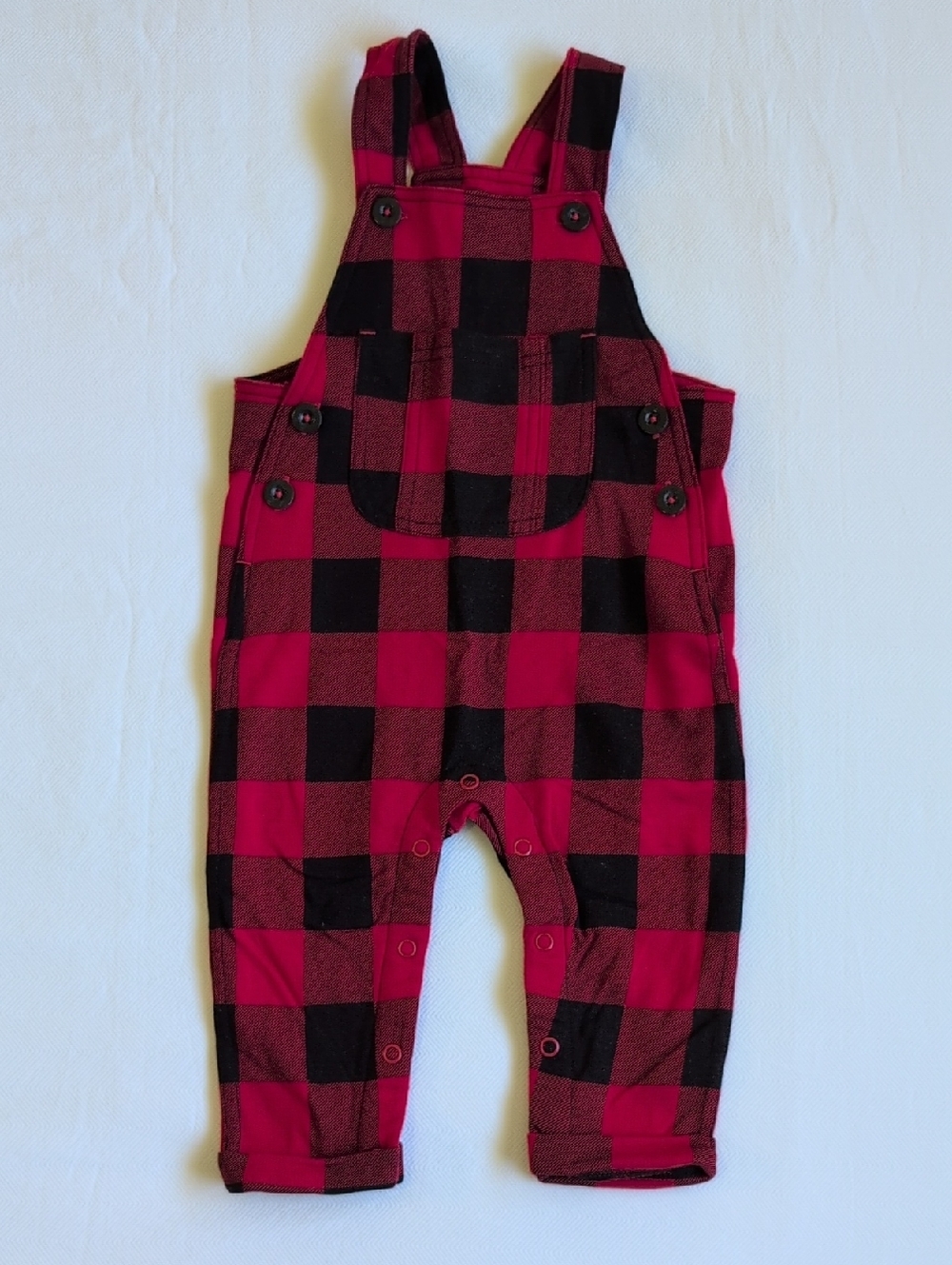 joe fresh buffalo check comfy christmas overalls 6-12 months baby boy